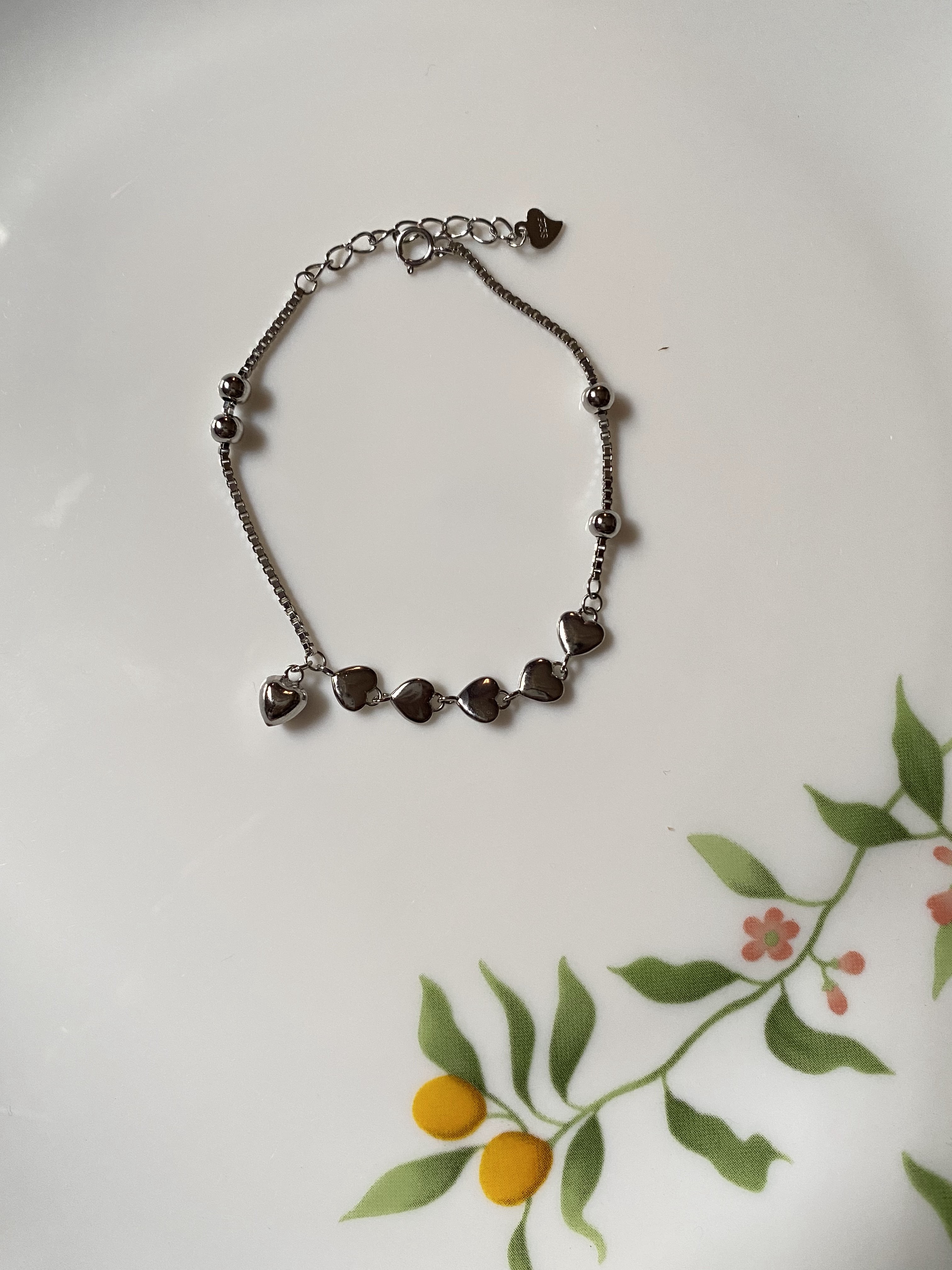 925 Sterling Silver Heart & Silver Ball Bracelet